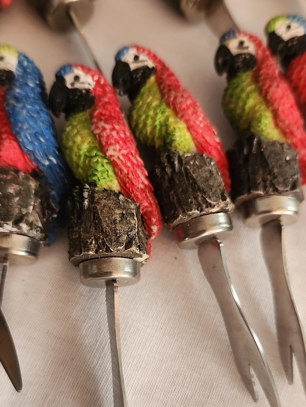Vintage 2002 Boston Warehouse Tropical Parrot Hor'doeuvres Forks - SET of 16
